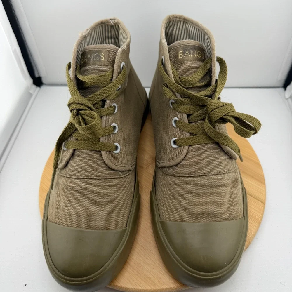 BANGS Shoes High Top Canvas Sneakers Olive Green Khaki Mens 6.5 Womens 8